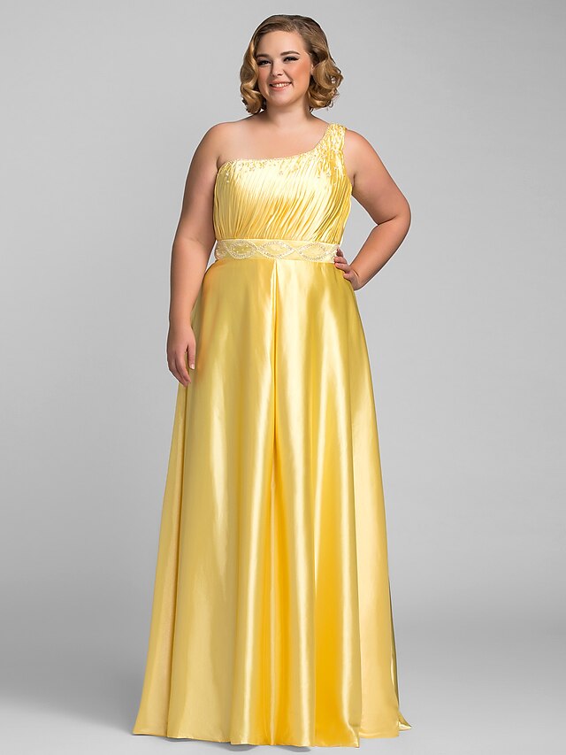  Sheath / Column Elegant Dress Prom Formal Evening Floor Length Sleeveless One Shoulder Charmeuse with Beading Side Draping 2023