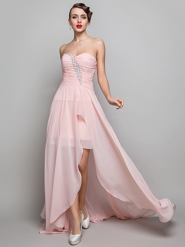  Sheath / Column Open Back Dress Prom Formal Evening Floor Length Sleeveless Sweetheart Chiffon with Ruched Beading Split Front 2024
