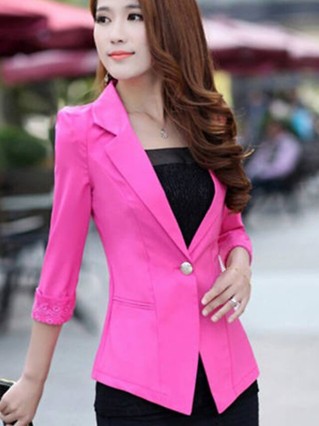  QSYR Women's Korean Candy Color 3/4 Length Sleeve Suit Jacket(Fuchsia)