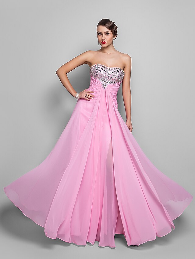  A-Line Strapless Floor Length Chiffon Dress with Side Draping / Split Front by TS Couture®