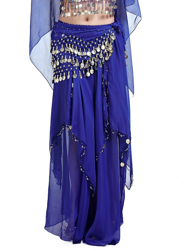  Belly Dance Skirt Coin Beading Draping Women's Training Natural Chiffon / Ballroom