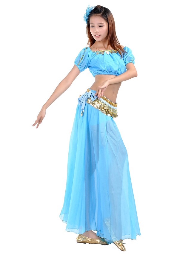  Belly Dance Top Coin Beading Split Front Women's Training Performance 7.87inch(20cm) Chiffon