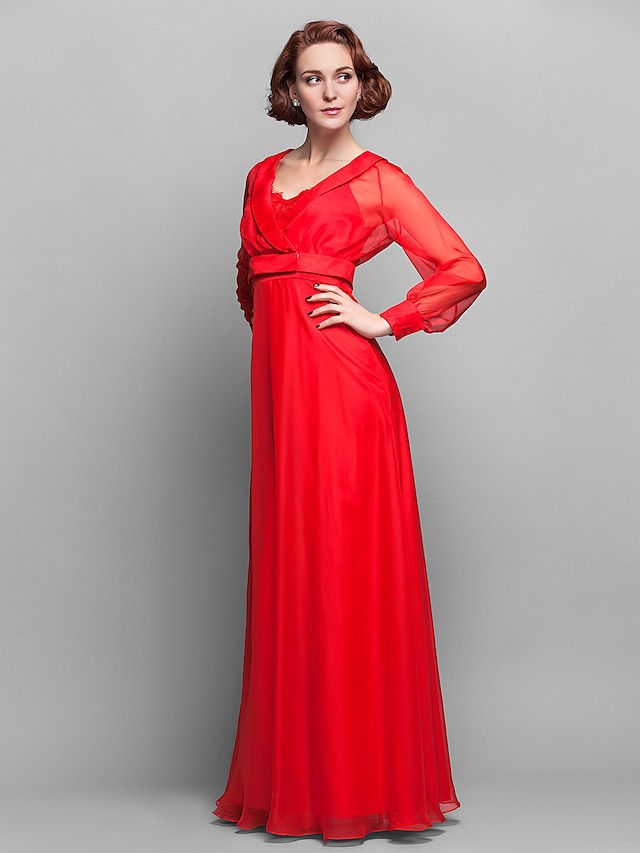  A-Line Spaghetti Strap Floor Length Chiffon Mother of the Bride Dress with Lace by LAN TING BRIDE®