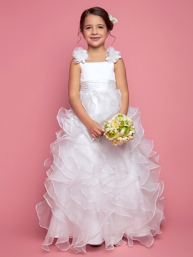  Princesa Longo Vestido para Meninas das Flores Lindo Vestido de Baile Cetim com Faixa / Fita Ajuste 3-16 anos