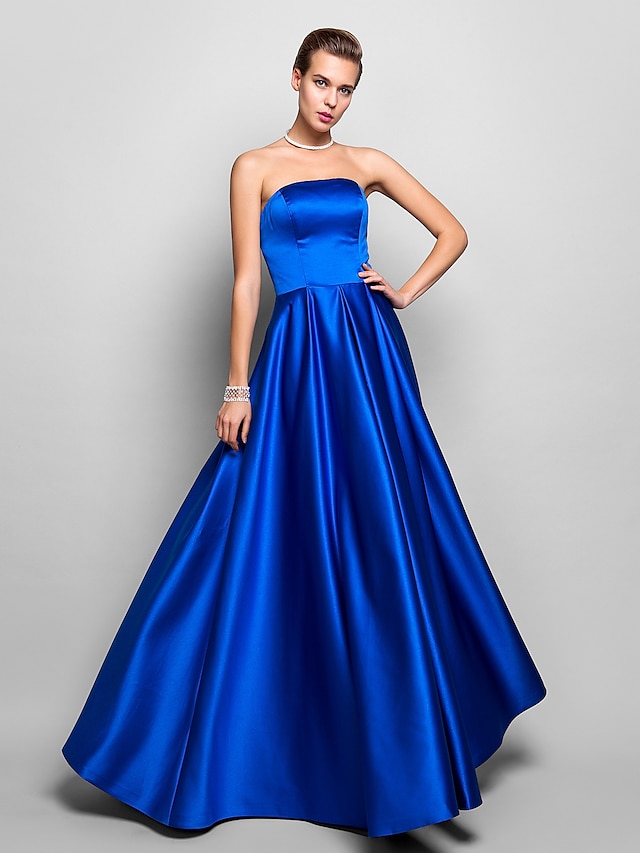 A-Line Elegant Dress Prom Formal Evening Floor Length Sleeveless Strapless Satin with Pleats 2023