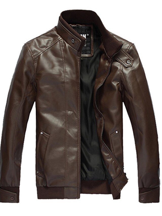  Men'S Casual Black Motorcycle Leather Jacket