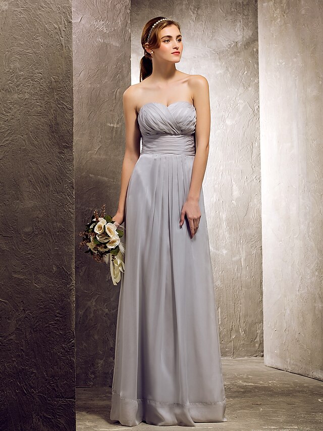  Sheath / Column Sweetheart Neckline Floor Length Chiffon Bridesmaid Dress with Draping / Criss Cross / Ruched by LAN TING BRIDE®