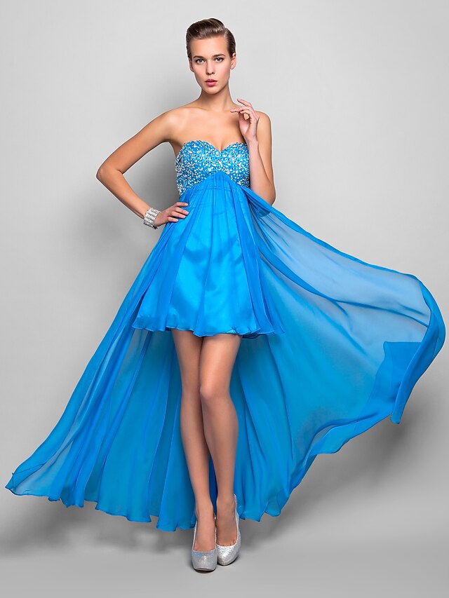  A-Line High Low Dress Holiday Homecoming Asymmetrical Sleeveless Sweetheart Chiffon with Crystals 2024