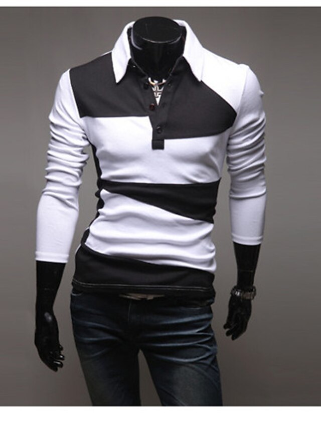  OTTF Fashion Splicing Color Long Sleeve POLO Shirt(White)