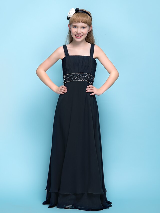  A-Line Floor Length Straps Chiffon Junior Bridesmaid Dresses&Gowns With Criss Cross Kids Wedding Guest Dress 4-16 Year