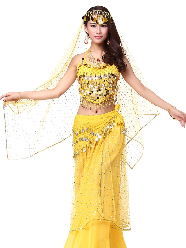  Belly Dance Outfits Women's Performance Chiffon Sequined Beading Coins Sequins Sleeveless