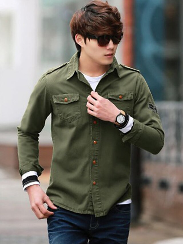  Men's Long Sleeve Casual Jacket,Cotton Solid Blue / Green