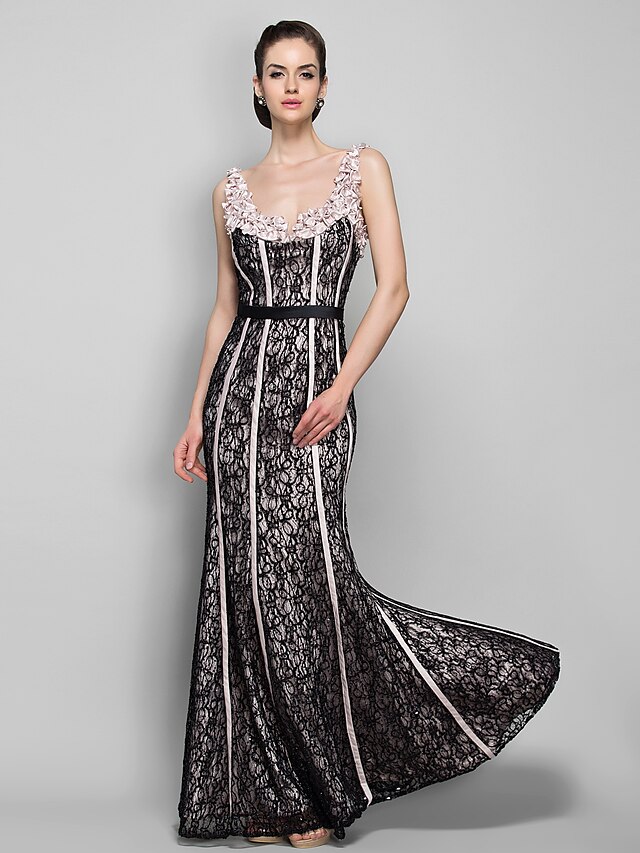  Eng anliegend Riemen Boden-Länge Spitze Kleid mit Perlenstickerei / Spitze durch TS Couture®