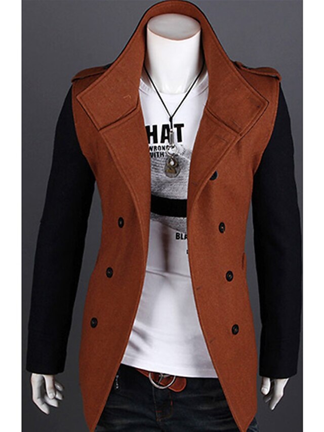 Men's Color Matching Double Breasts Trench Coat 2023 - US $52.99