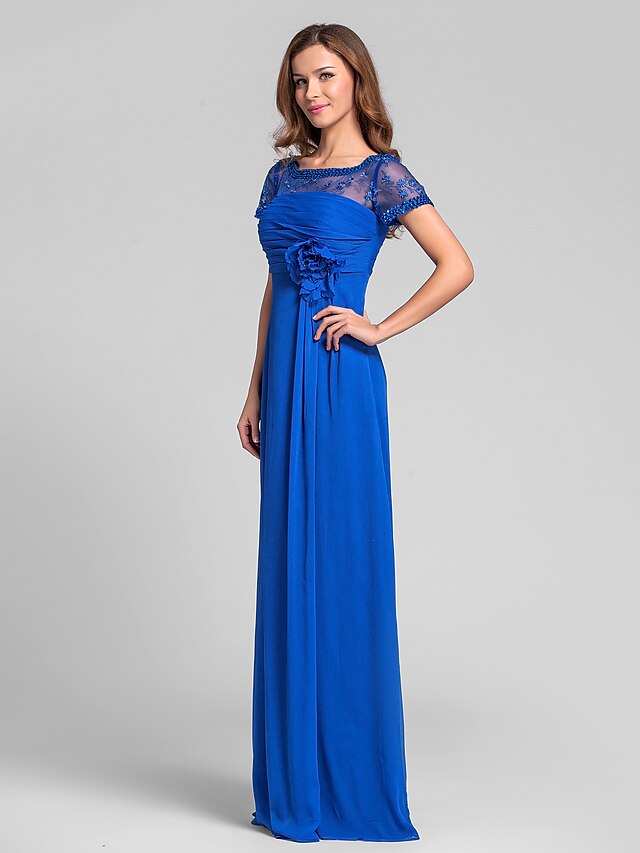  A-Line Square Neck Floor Length Chiffon Bridesmaid Dress with Beading / Lace / Ruched by LAN TING BRIDE® / See Through