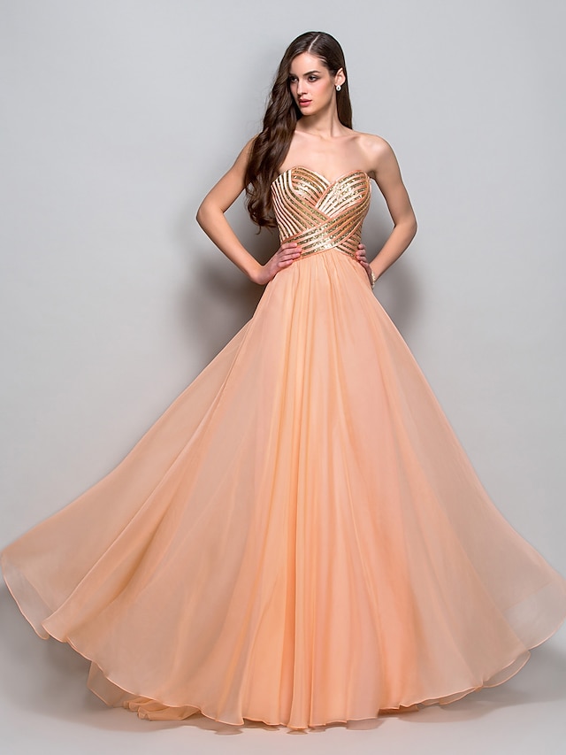  Ball Gown Vintage Inspired Dress Prom Formal Evening Floor Length Sleeveless Sweetheart Chiffon with Criss Cross Sequin Draping 2023
