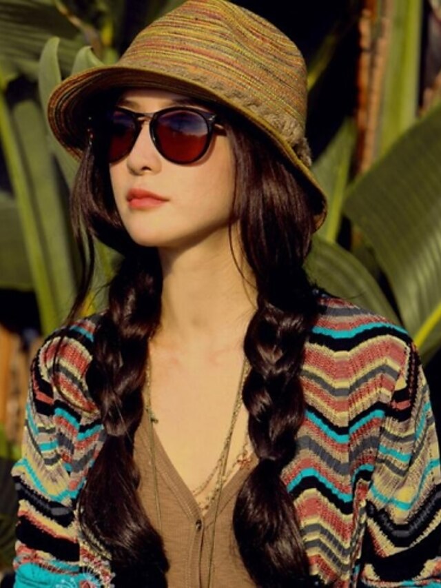  Women's Straw Hat Straw Casual - Solid Colored Summer Camel / Hat & Cap