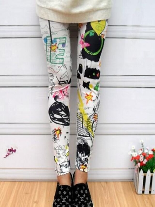  Multi-color Graffiti Printing Fashion Leggings 2 Color