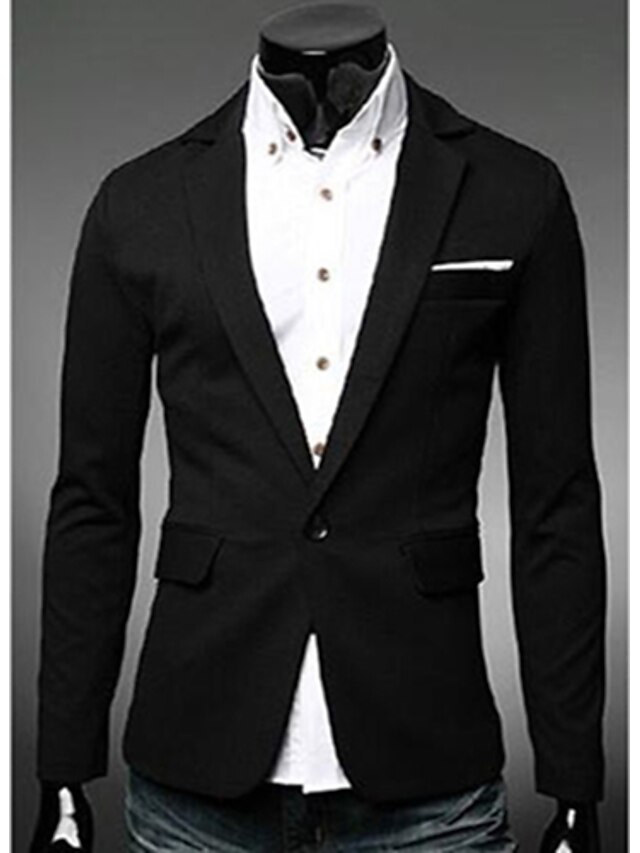  Men's Solid Casual Blazer,Cotton / Linen Long Sleeve Black / Blue / Red / Gray