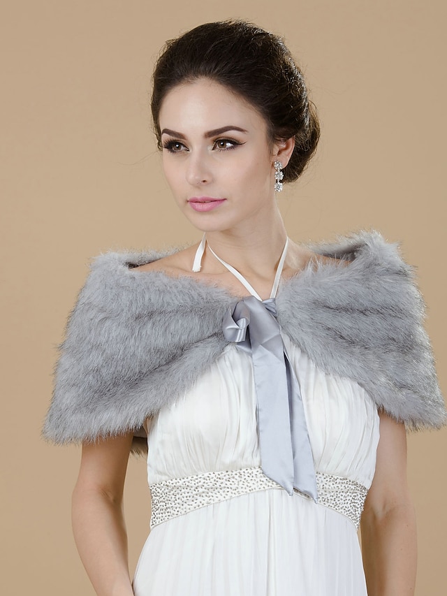  Fur Wraps Shrugs Faux Fur Gray Wedding / Party/Evening Lace-up Yes
