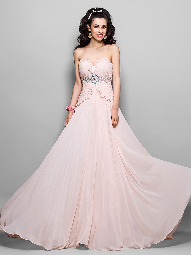  Eng anliegend Trägerlos Pinsel Schleppe Chiffon Offener Rücken Abiball / Formeller Abend Kleid mit Perlenstickerei / Kristall Verzierung / Seitlich drapiert durch TS Couture®