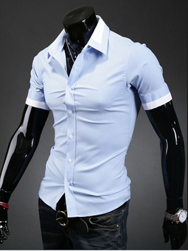 Vska Mens Plus Size Lapel Long Sleeve Print Button Skinny Top Tshirt Shirt