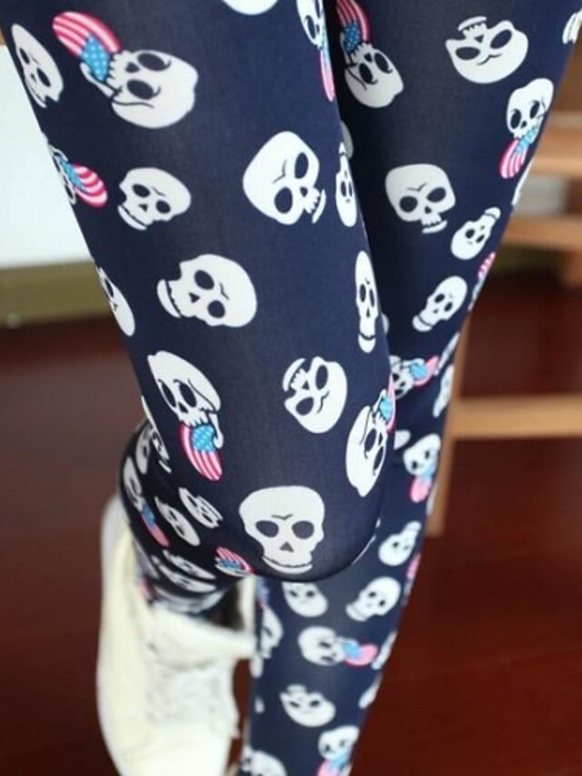  Women's Korean Style Skull Pattern Legging Pants