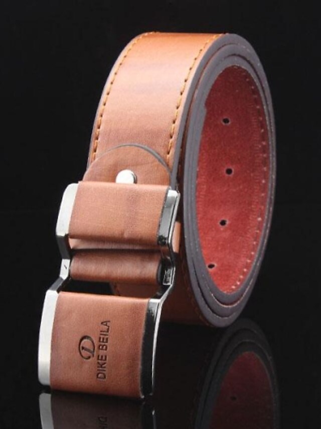  Men's Belt Leather Black Orange Brown Buckle Solid Colored