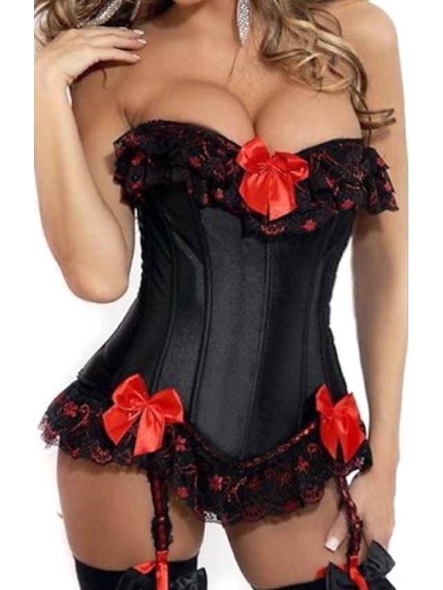  Women's Lace / Satin Not Specified Corsets / Overbust Corset / Corset Set - Patchwork Black S M L / Club