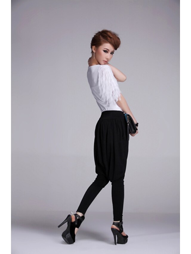  Meili Fashion Fritid Chiffon Stretch Haroun Pants (Black)