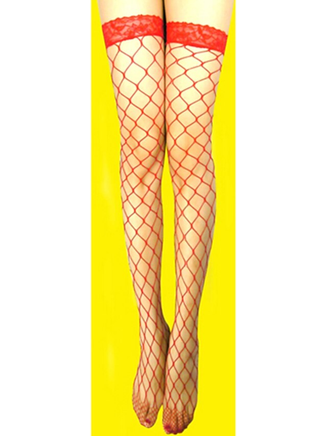  Women's Lace Thin Sexy Stockings - Solid Colored Thin Fishnet White Black Red One-Size