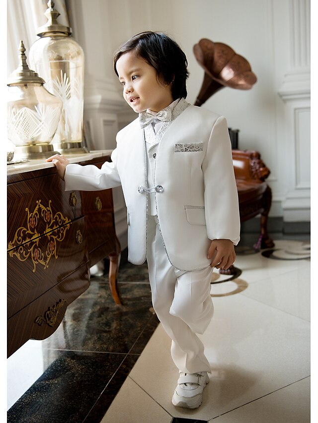  Белый Комбинирование ткани (полиэфир/хлопчатник) Детский праздничный костюм - 5 Включает в себя Куртка Брюки Жилет Рубашка Бабочка