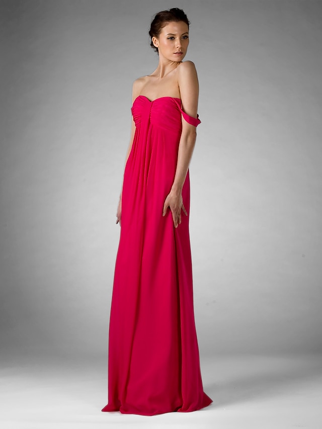  Sheath / Column Off Shoulder / Sweetheart Neckline Floor Length Chiffon Bridesmaid Dress with Ruched / Draping