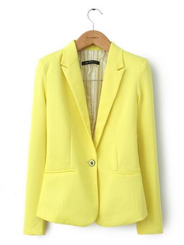  Women's Regular Blazer, Solid Colored Long Sleeve Cotton Blue / Pink / Light Blue