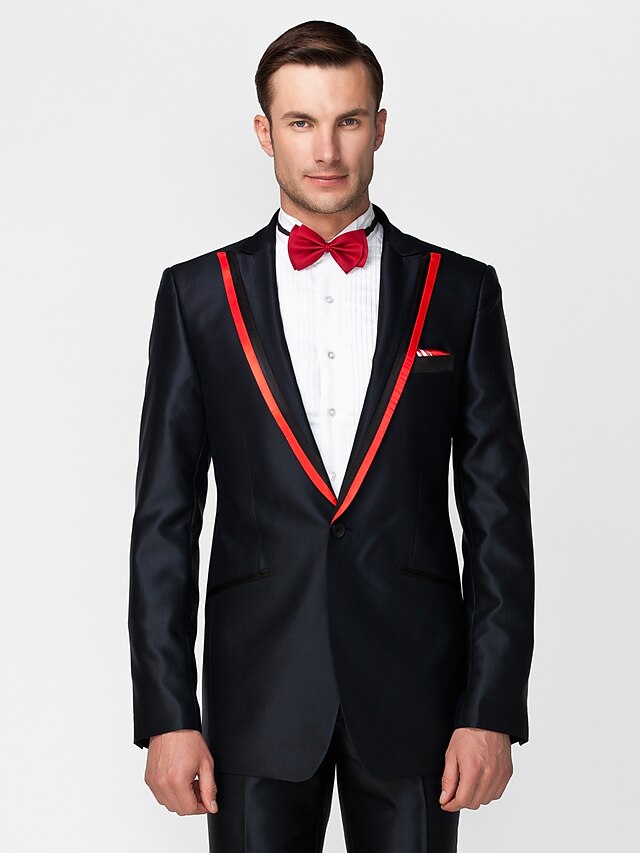  Tuxedos Tailored Fit Standard Fit Collar Slim Notch Peak One-Button Single Breasted One-button Cotton Wool & Polyester Blend Solid