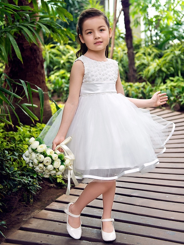 Princess Knee Length Flower Girl Dress First Communion Cute Prom Dress Satin with Fit 3-16 Years