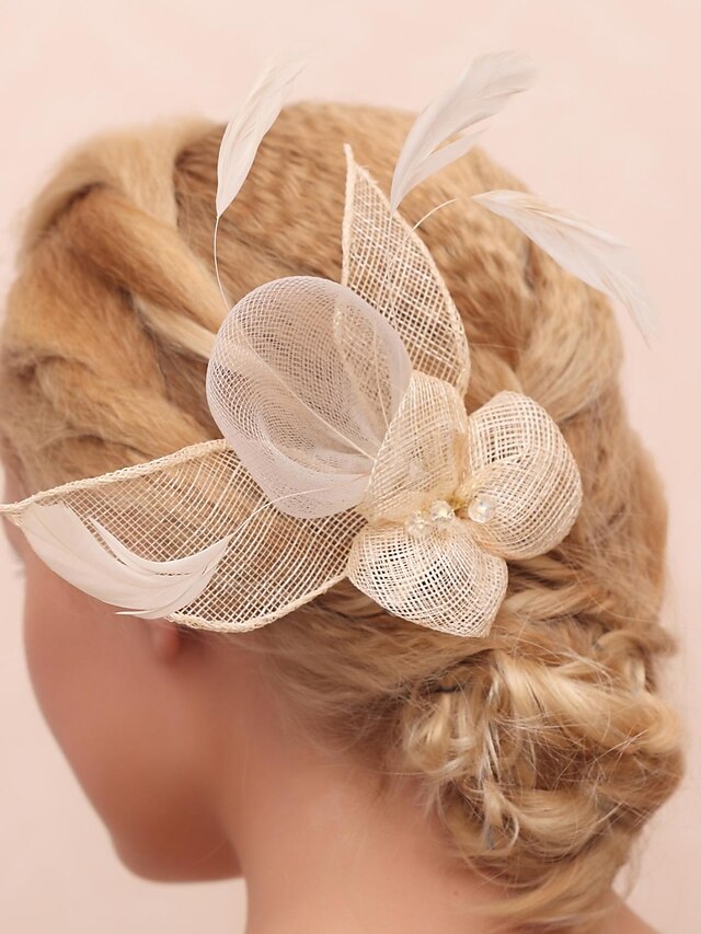  Women's Flower Girl's Feather Tulle Headpiece-Wedding Special Occasion Outdoor Flowers