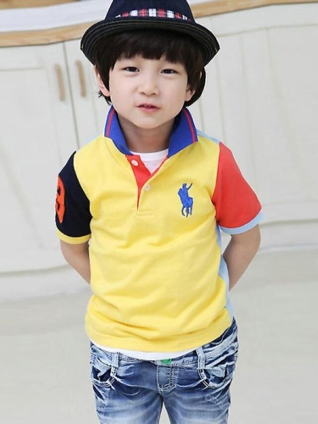  Angle Boy's Fashion Personality Lapel Bump Color T Shirt