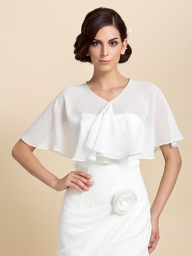  Short Sleeve Capelets Chiffon Party Evening Wedding  Wraps With Draping / Solid