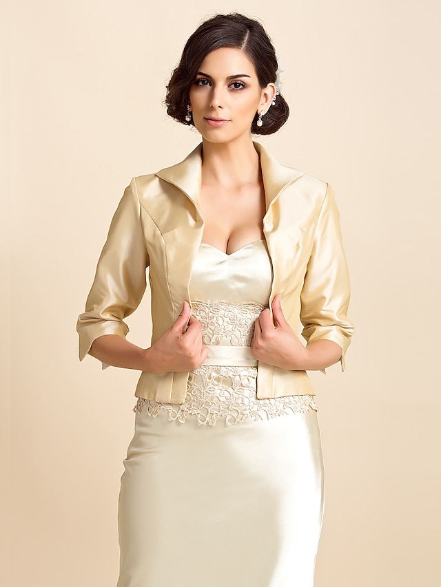 Half Sleeve Slit Sleeves Lapel Coats Jackets Taffeta Wedding Party Evening Fall Wedding Guest Bolero With Pure Color