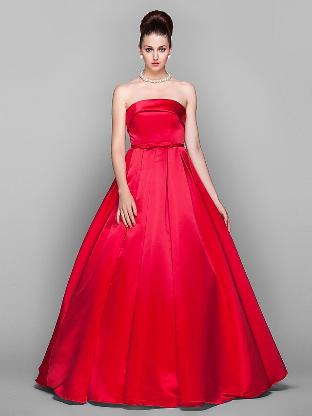  Ball Gown Elegant Dress Quinceanera Prom Floor Length Sleeveless Strapless Satin with Bow(s)