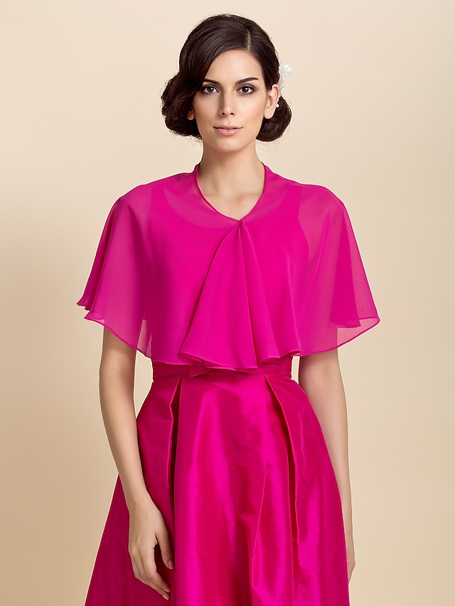  Kurzarm Kleine Umhänge Chiffon Partyabend Hochzeits-Wraps Mit Drapiert / Einfarbig