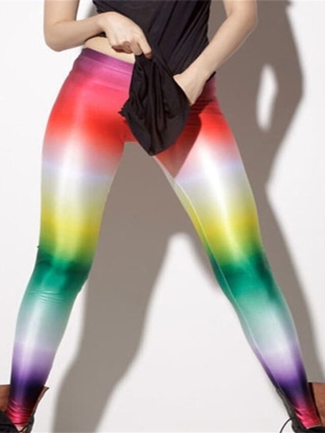  PinkQueen® Women's Spandex Colorful Rainbow Print Leggings