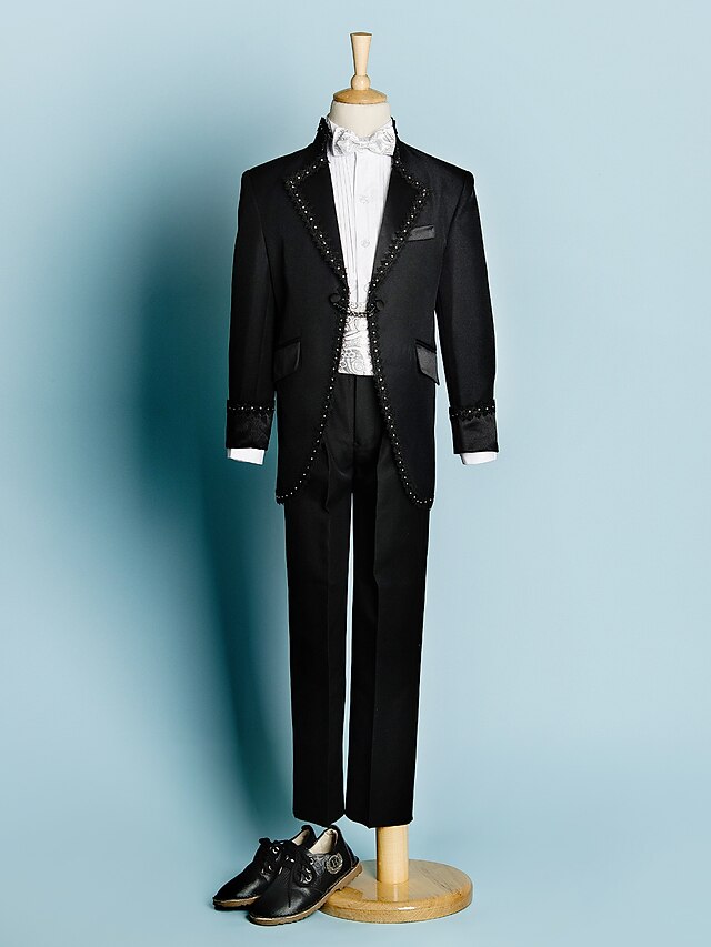  Black / Ivory Polyester Ring Bearer Suit - Five-piece Suit Includes  Jacket / Waist cummerbund / Shirt