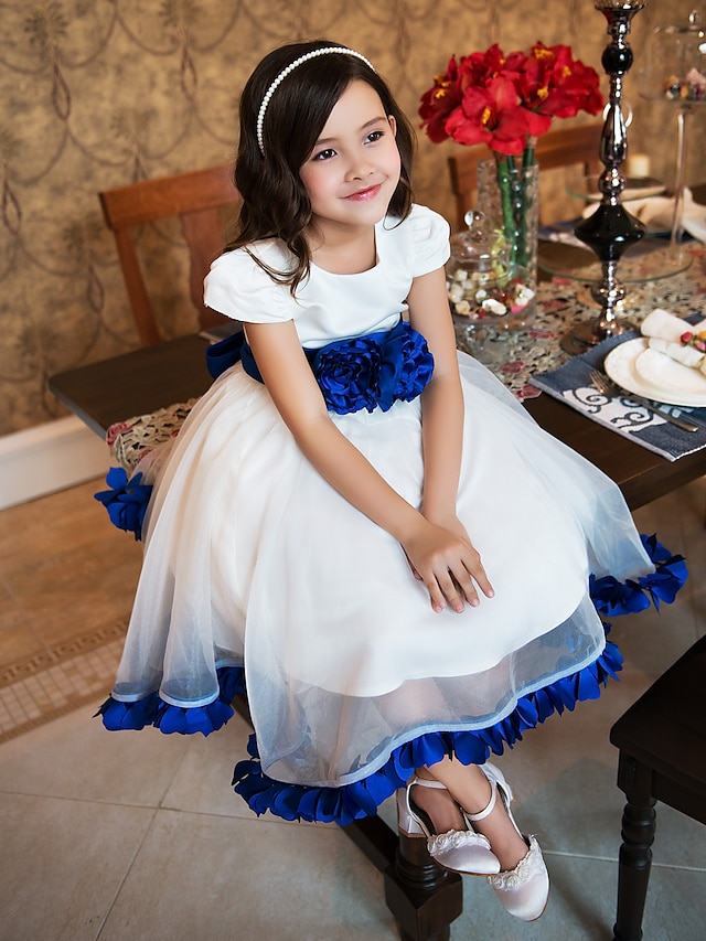  Ball Gown Tea Length Flower Girl Dress First Communion Cute Prom Dress Organza with Bow(s) Fit 3-16 Years