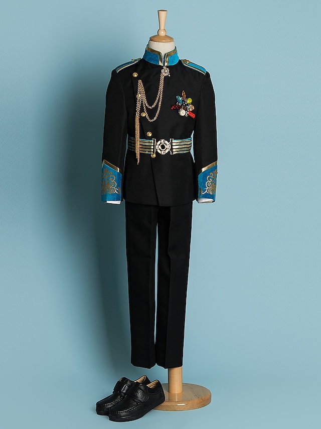  Черный Полиэстер Детский праздничный костюм - 4 предмета Включает в себя Куртка / Широкий пояс / Рубашка
