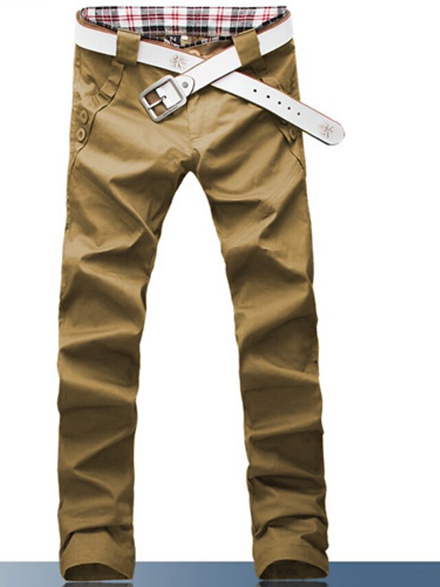  Men's Chinos Pants Solid Cotton Blend
