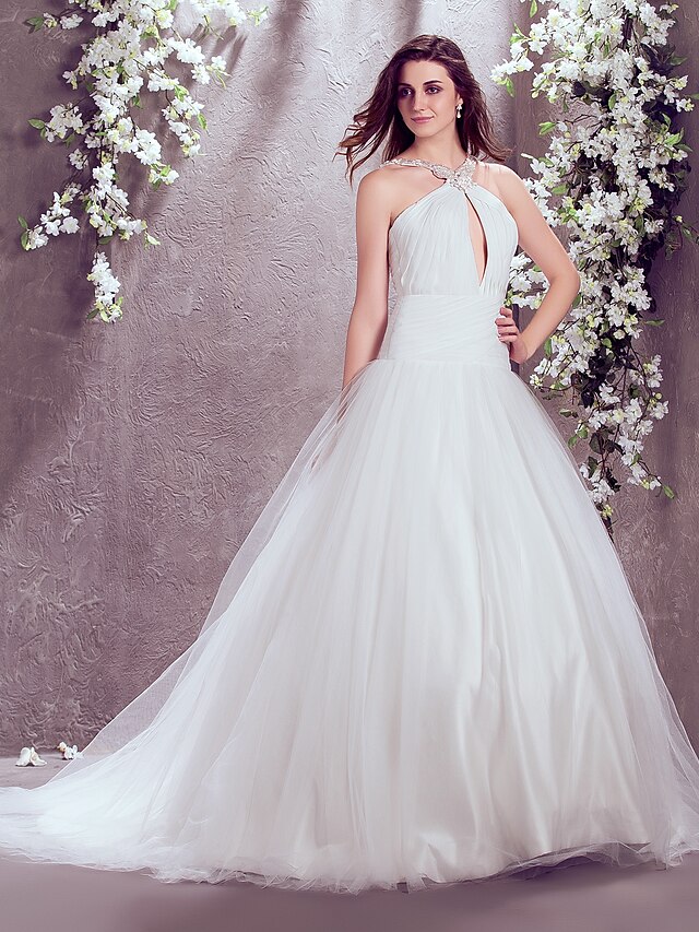  Wedding Dresses Court Train Sleeveless High Neck Chiffon With 2023 Bridal Gowns