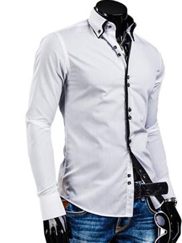  Hombre Camisa Camisa para Vestido Color sólido Cuello Americano Blanco Negro Verde Fucsia Azul Real Manga Larga Diario Trabajo Delgado Tops Negocios / Primavera / Otoño