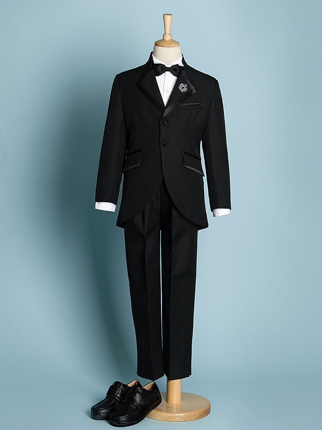  Black / Ivory Polyester Ring Bearer Suit - 5 Pieces Includes  Jacket / Waist cummerbund / Shirt